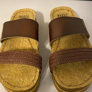 Reef Tan and Brown Slide Sandals, in nice condition